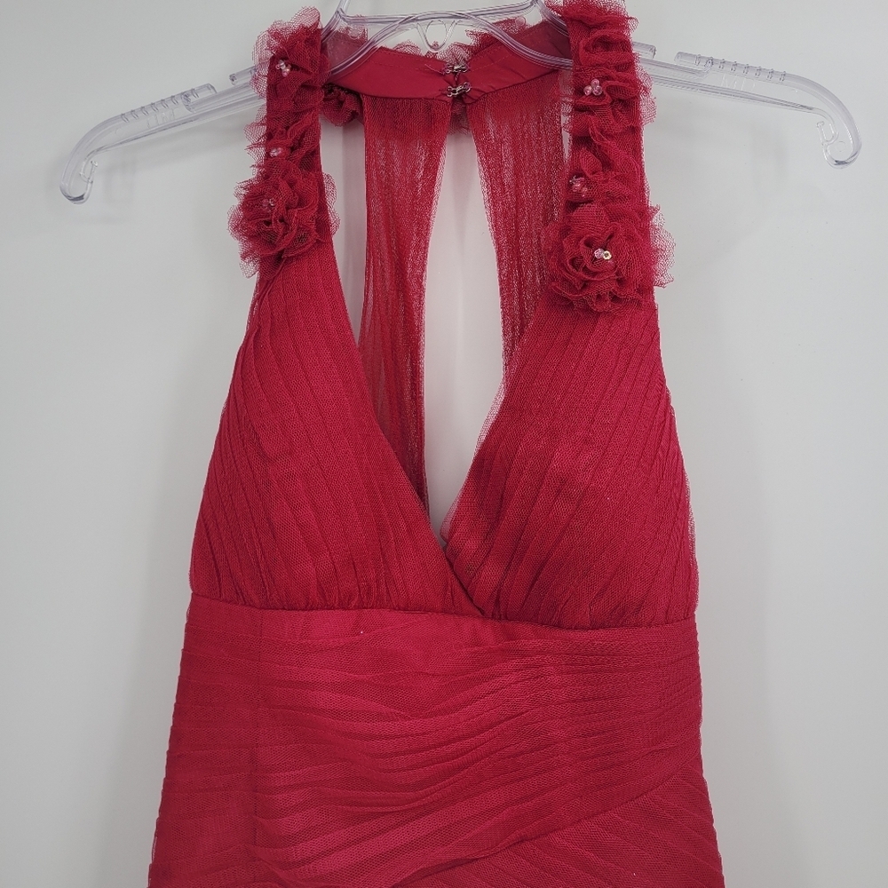 Alfred Angelo Raspberry Pink 3D Floral Chiffon Dress - Picture 2 of 11